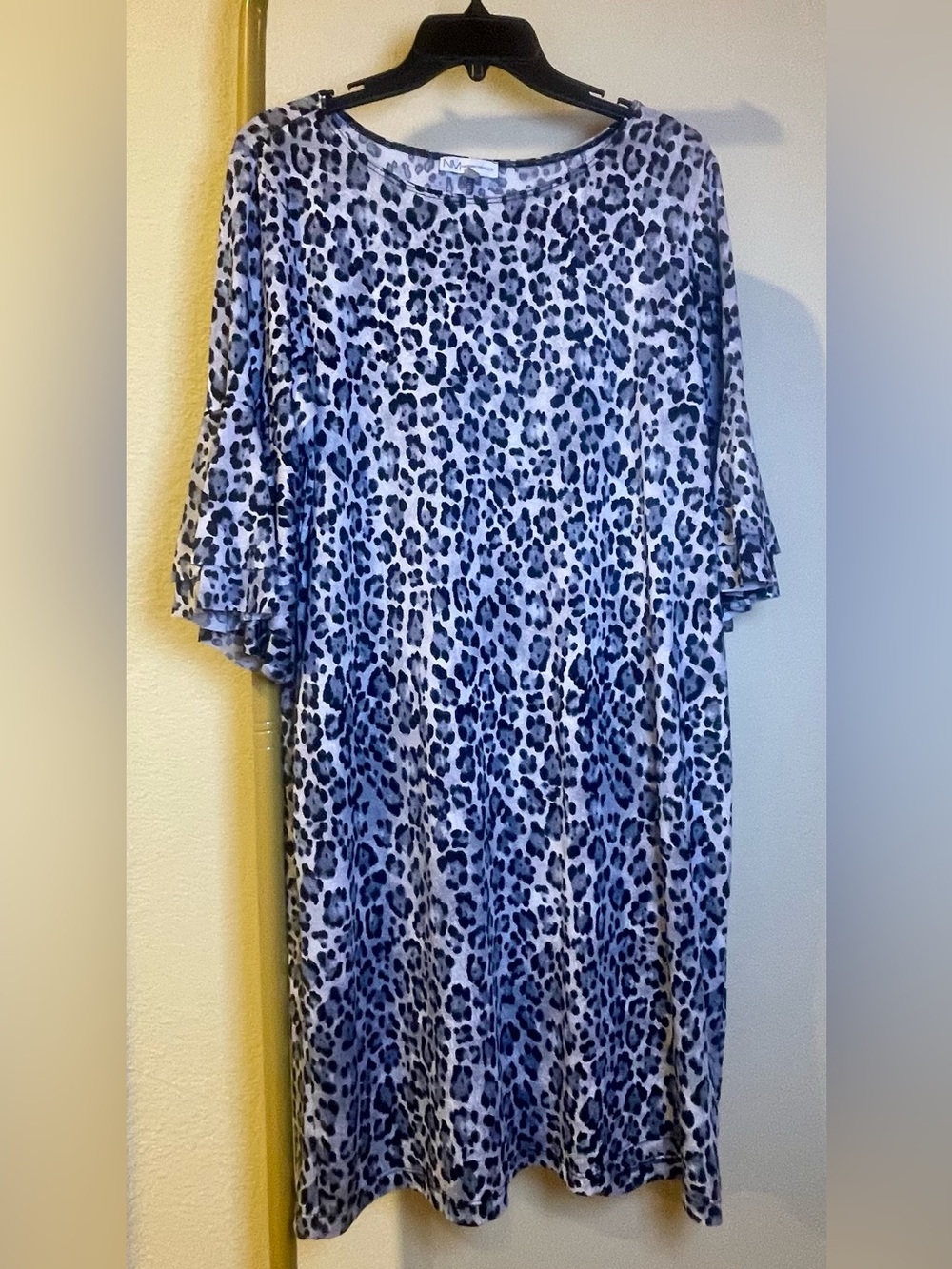 Neiman Marcus Black and Light Grey Leopard Print Dress